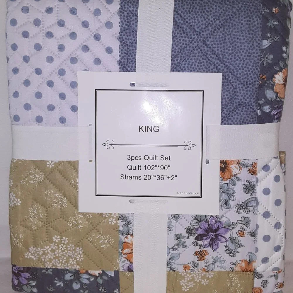 Floral & Geometric Pattern Quilted Bedspread Set Bedspreads Queen Size King